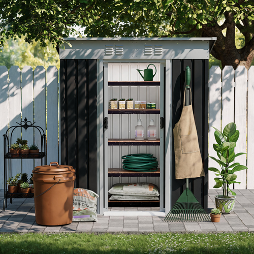5x3 FT Metal Garden Shed with Sliding Door Pent Roof