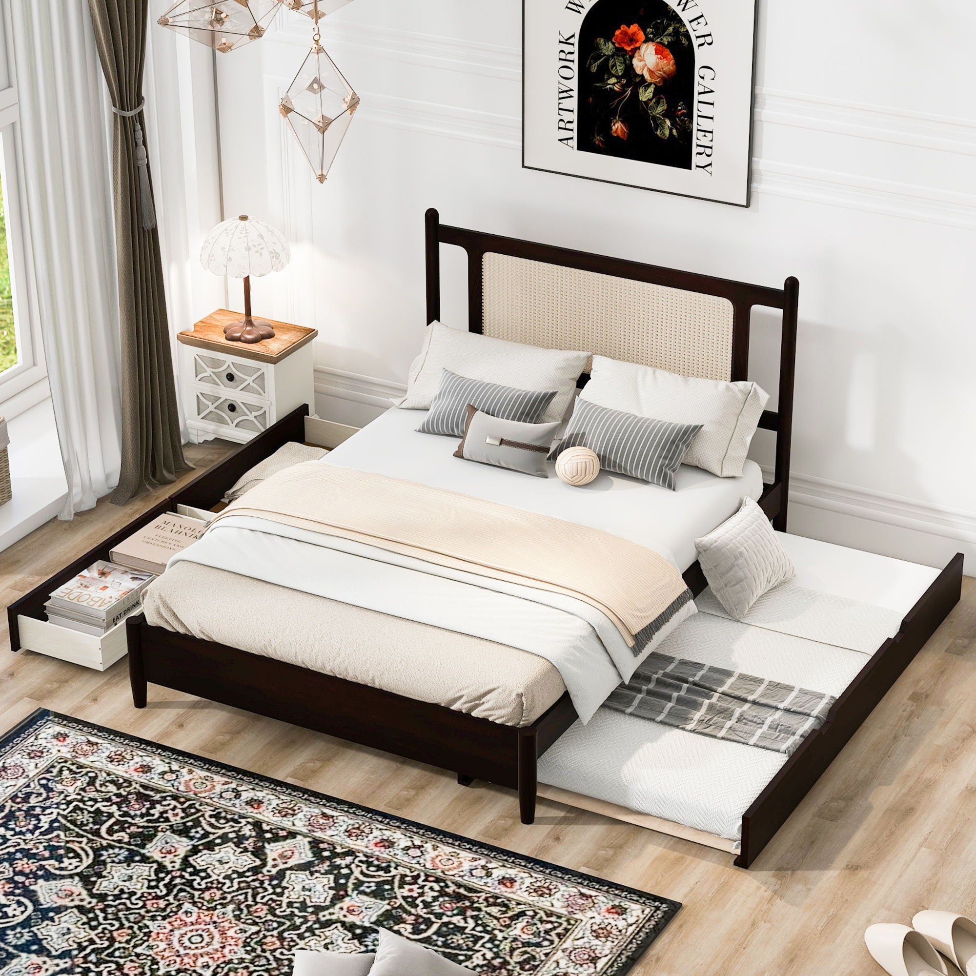 Platform Bed With 2 Big Drawers & Trundle