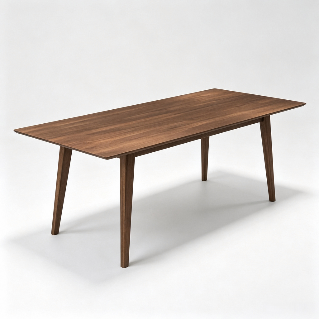 Levi Mid-Century Solid Wood Dining Table Set, 86-Inch Rectangular with 6 Leather Chairs, Brown