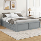 Wood Queen Size Platform Bed Frame with 6 Drawers