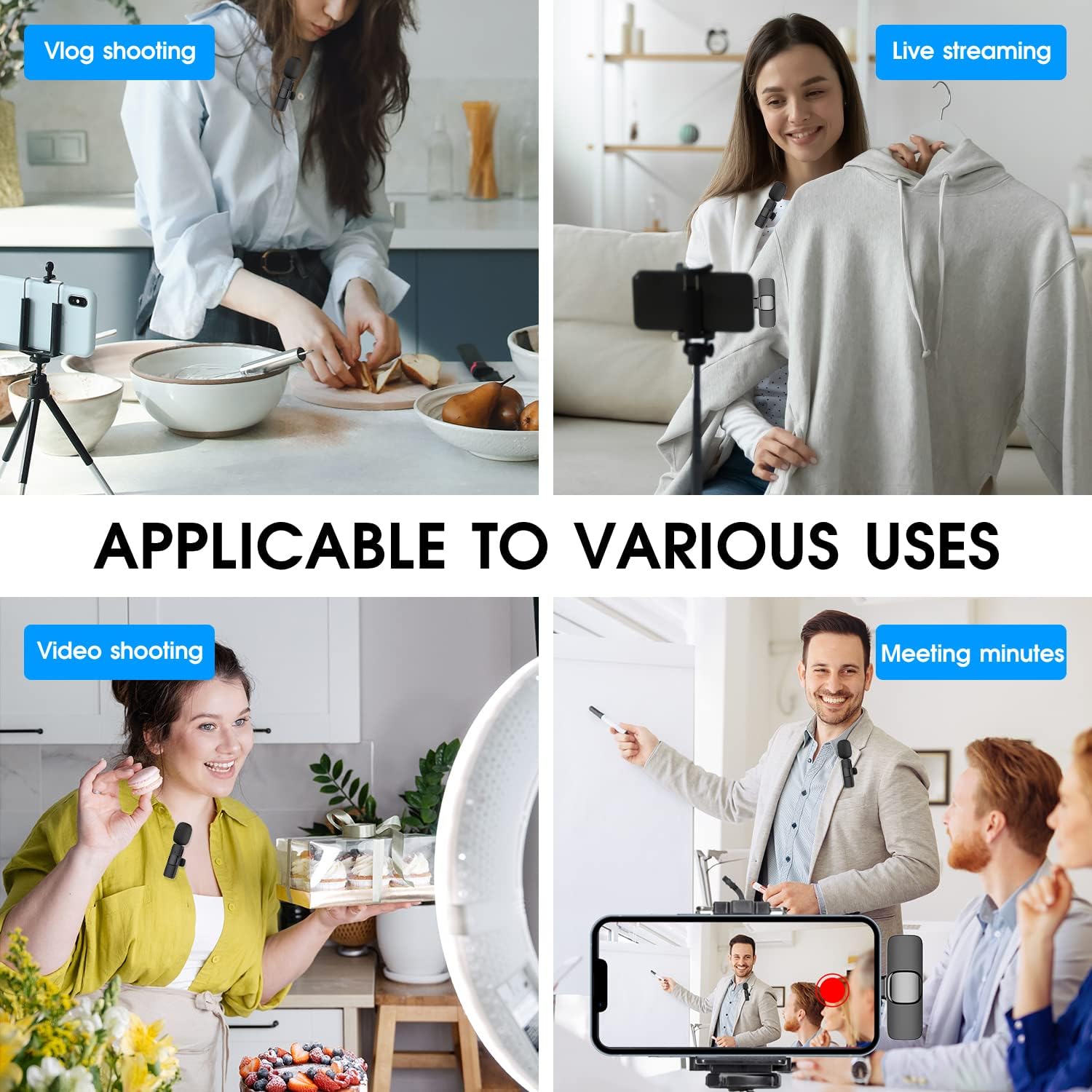 Wireless Lavalier Microphone for iPhone iPad Dual Clip On Mic 2 Pack Lightning