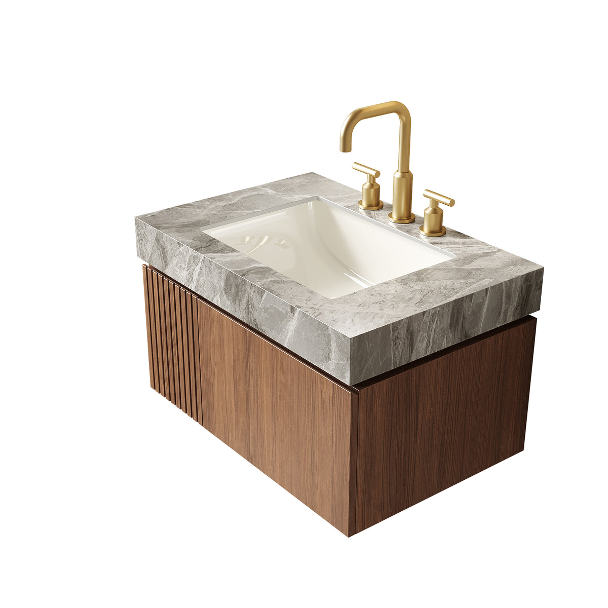 30" Muri Bathroom Sink, Light Gray Sintered Stone Countertop with Ceramic Basin