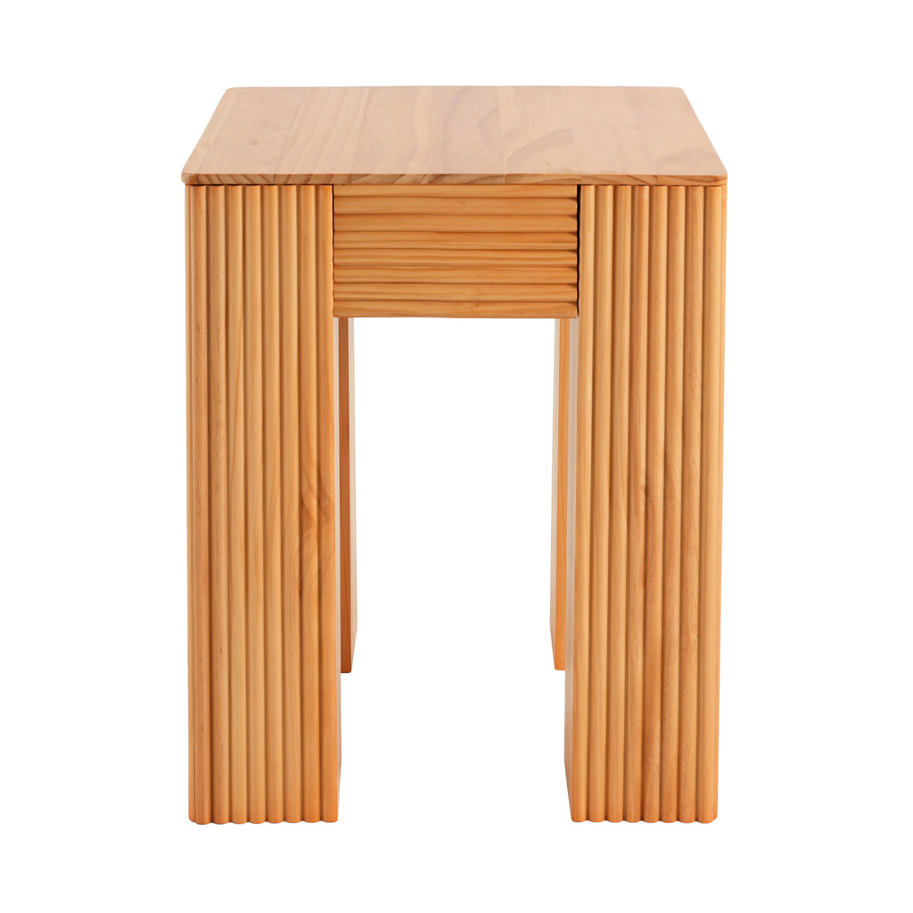 Natural Pine Wood Fluted Side Table with Elephant-Leg Design