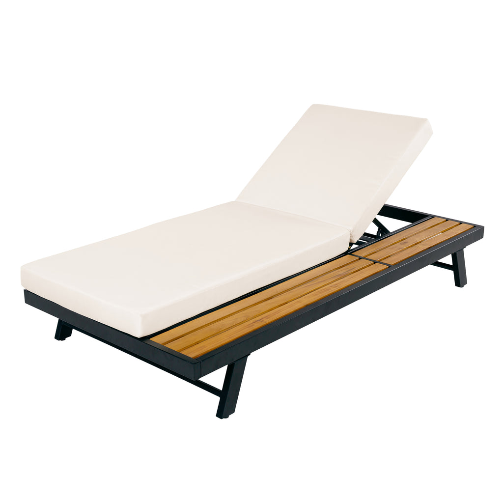 Black Iron + Teak Finish Chaise Lounge Set