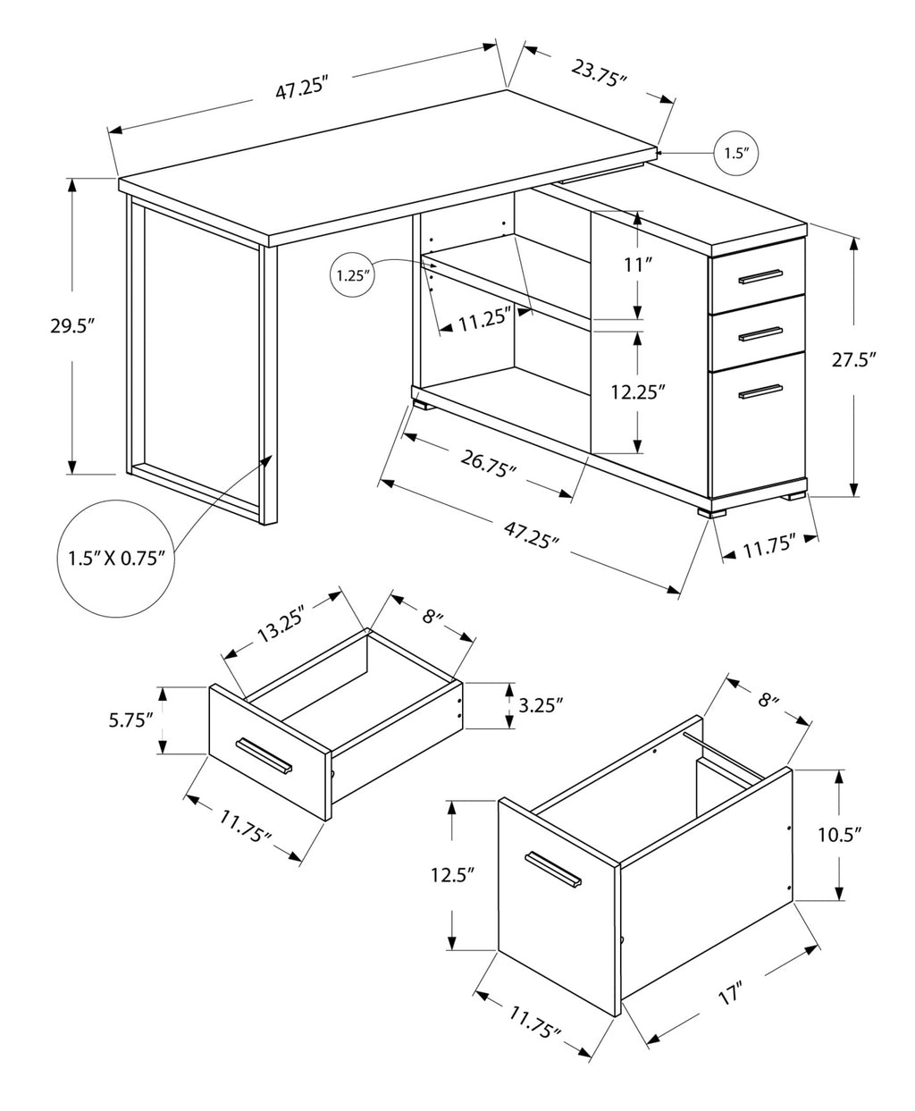 L Shape Computer Desk with Storage Drawers