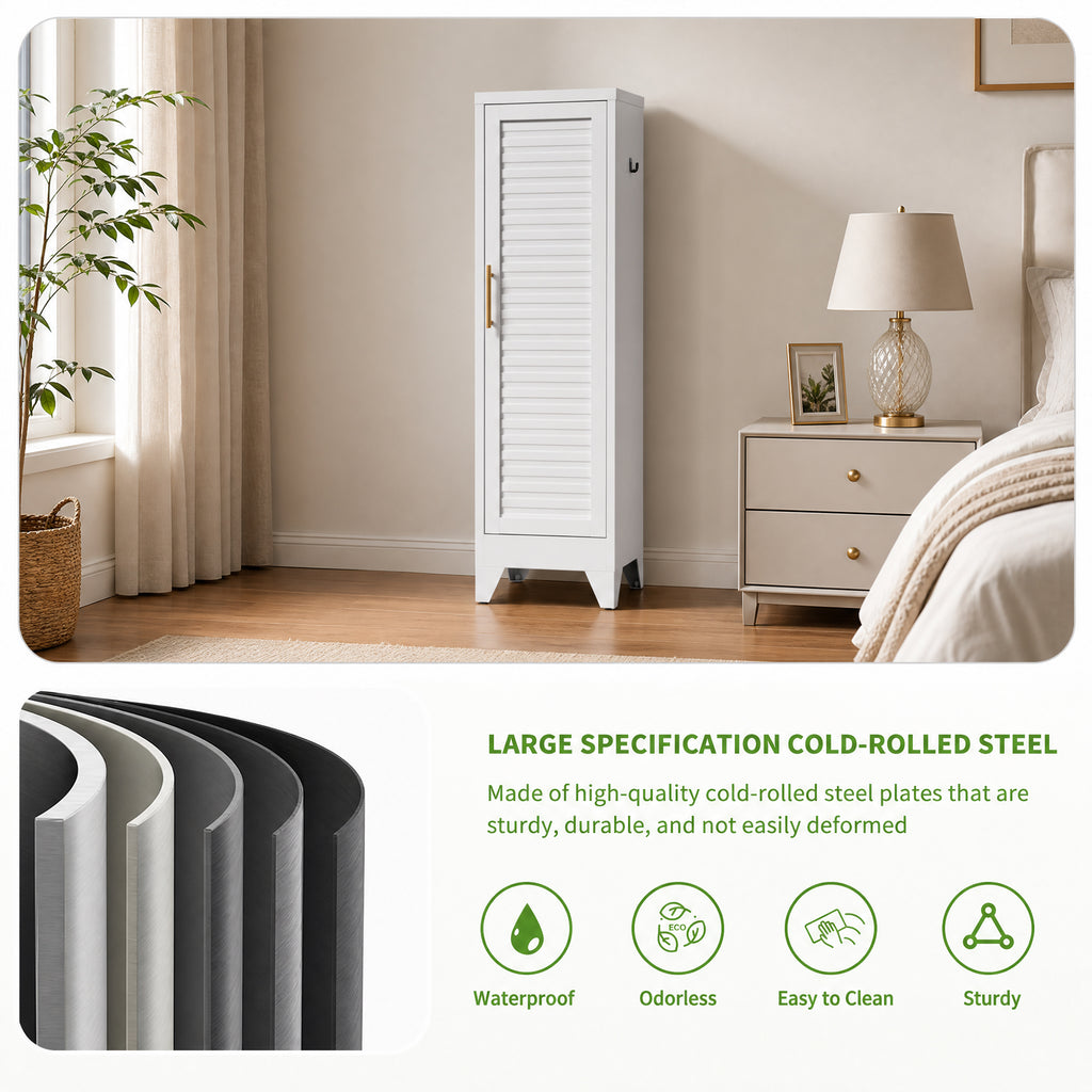 Narrow Metal Storage Closet with Single Louvered Door