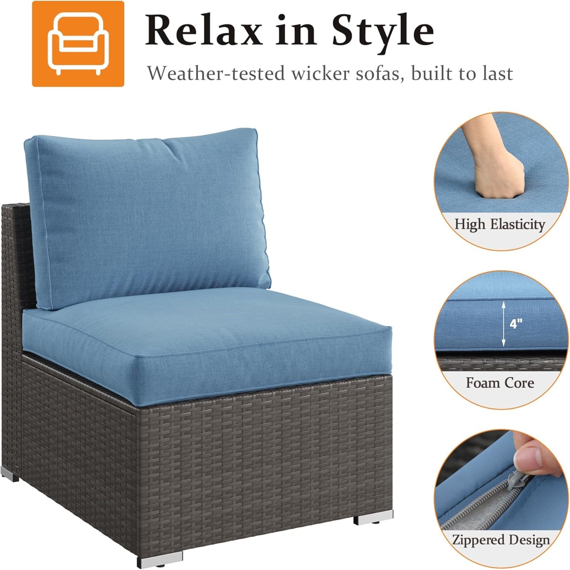 59.8" Outdoor Wicker Armless Sofa Set - 2-Piece Patio Loveseat