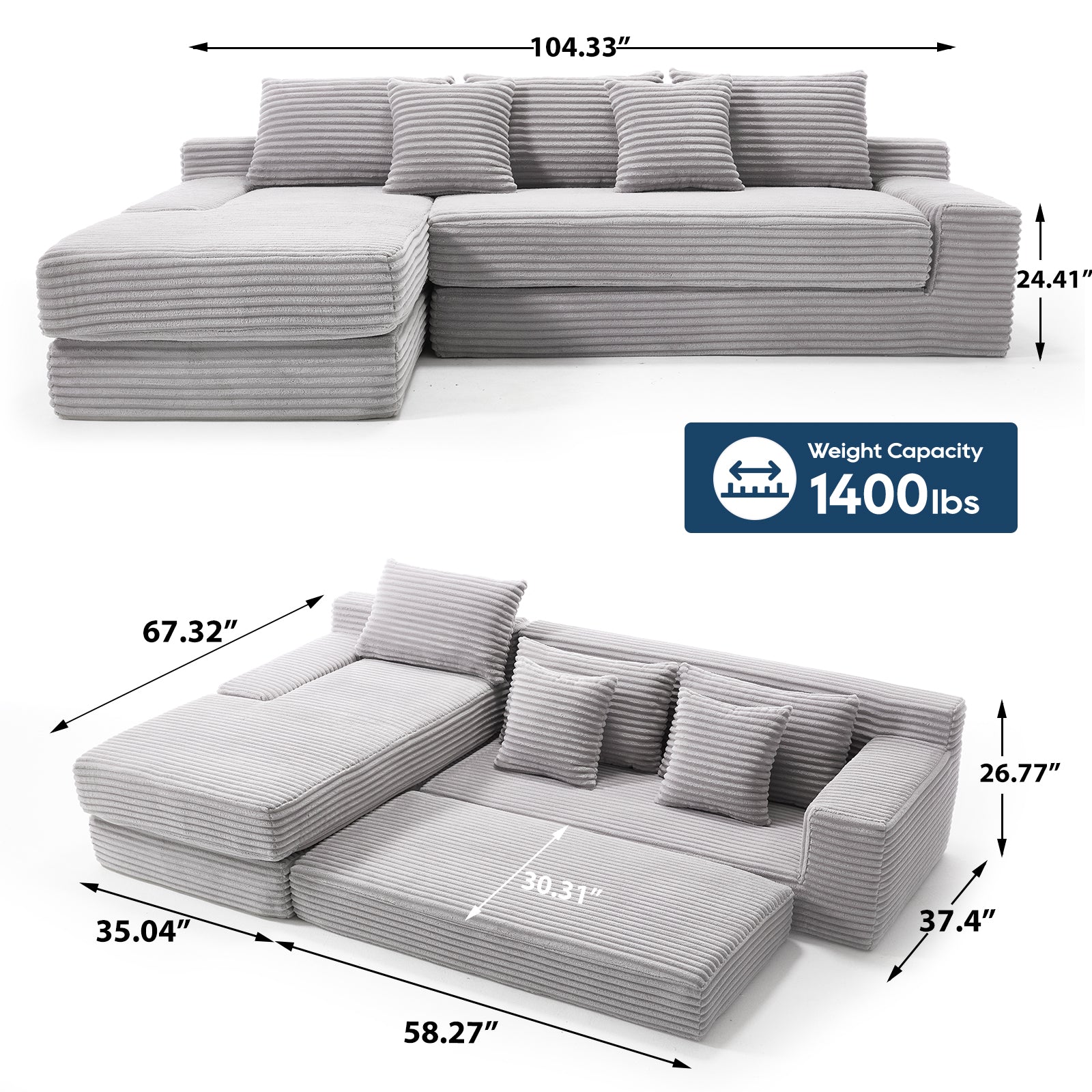 Memory Foam L-Shaped Compression Sofa for Living Room