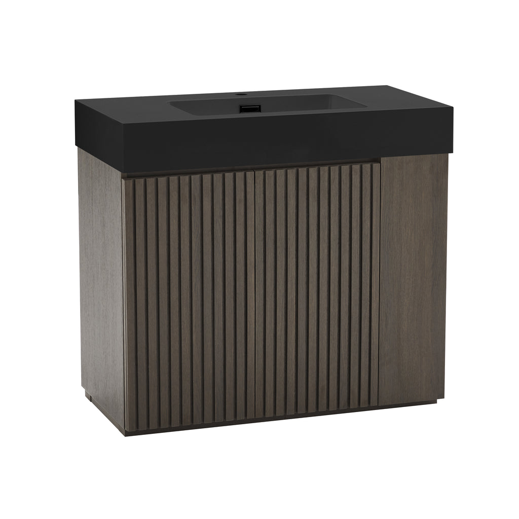 GALAN 36-Inch Bathroom Vanity, Smoked Oak with Solid Surface Sink, Dark Walnut