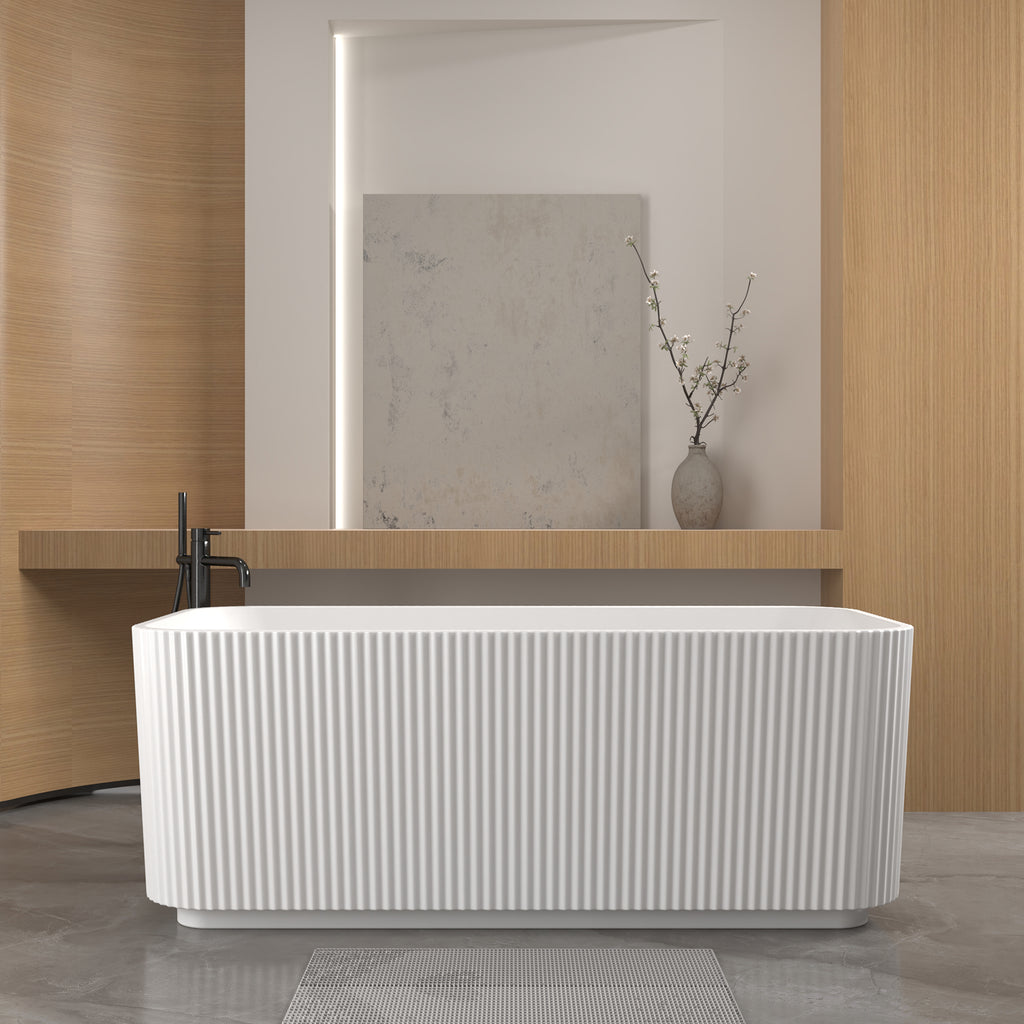 59" Rectangle Linear Acrylic Freestanding Bathtub