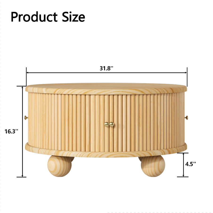 Round Fluted Coffee Table with Storage
