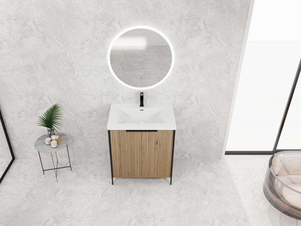 30" Freestanding Bathroom Vanity with Resin Sink & 2 Soft-Close Cabinet Doors