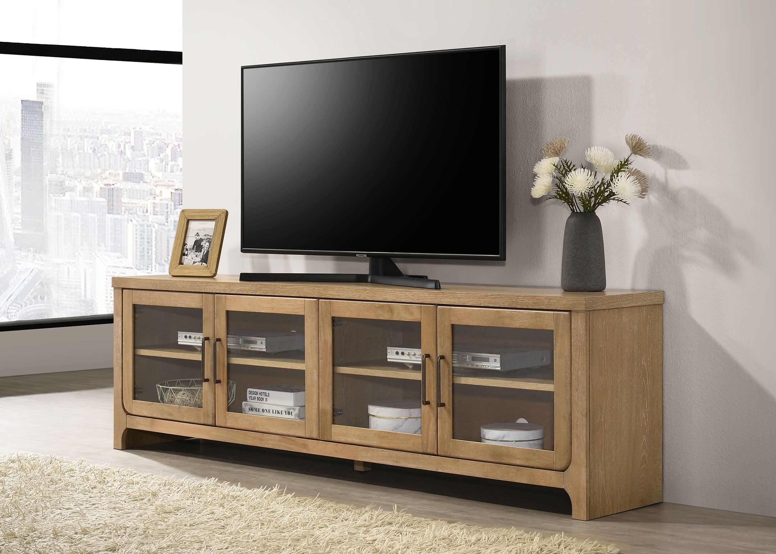 Brenham 79-inch 4-door TV Stand Media Console Washed Oak-