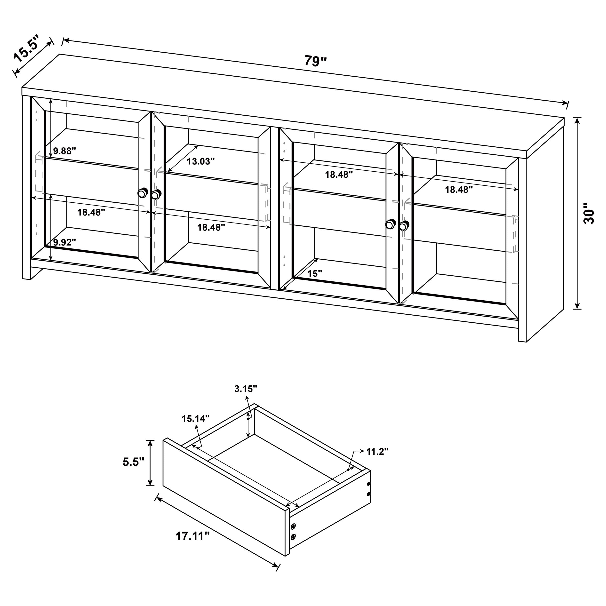 Denison 79-inch 4-door TV Stand Media Console Black-