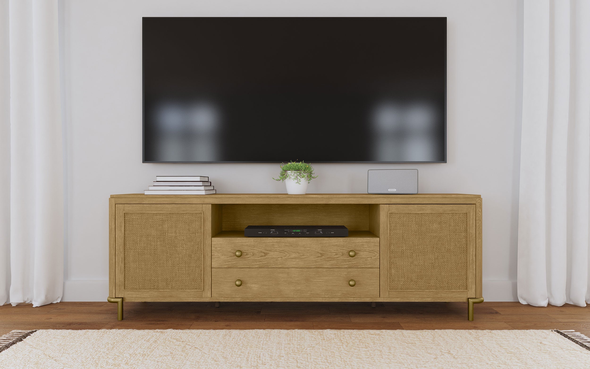 Arini Rattan Cane 2-door TV Stand Media Console Sand Wash-