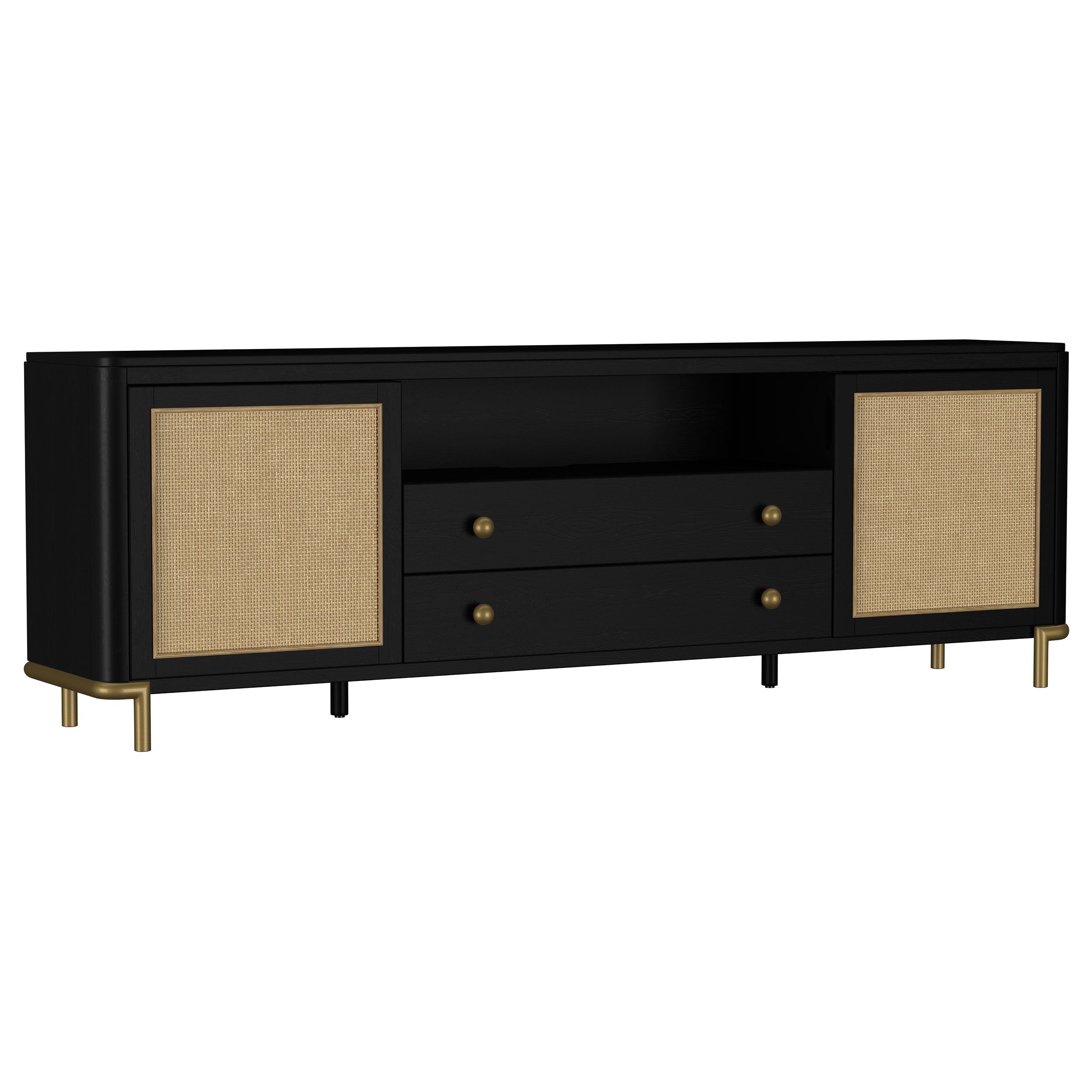 Arini Rattan Cane 2-door TV Stand Media Console Black-