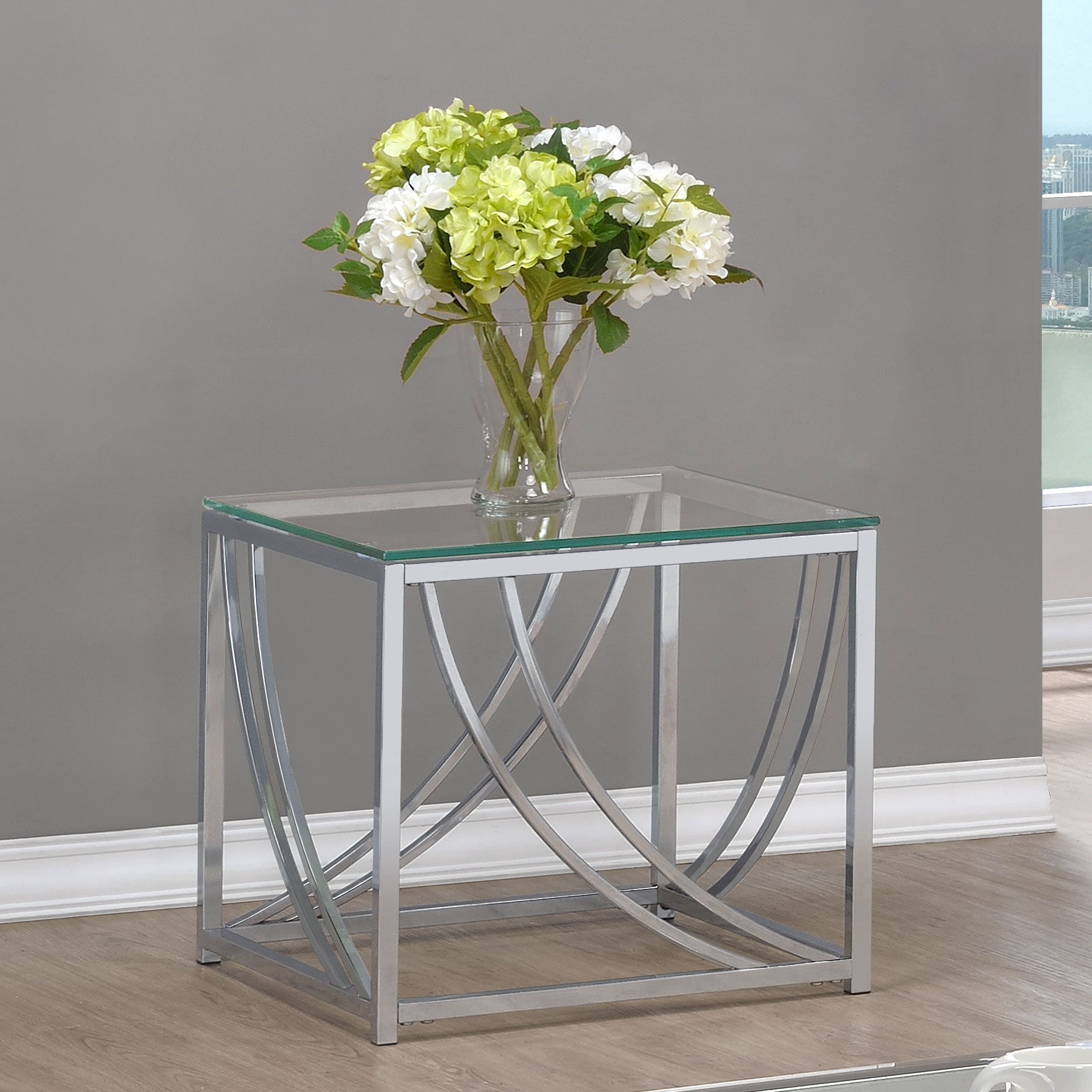 Lille Square Glass Top Side End Table Chrome-CoasterEssence