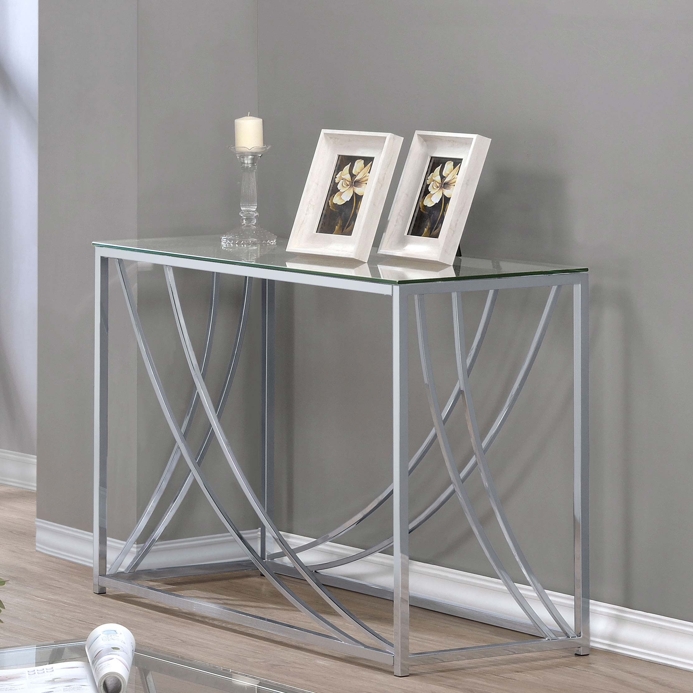 Lille Glass Top Entryway Console Table Accents Chrome-CoasterEssence
