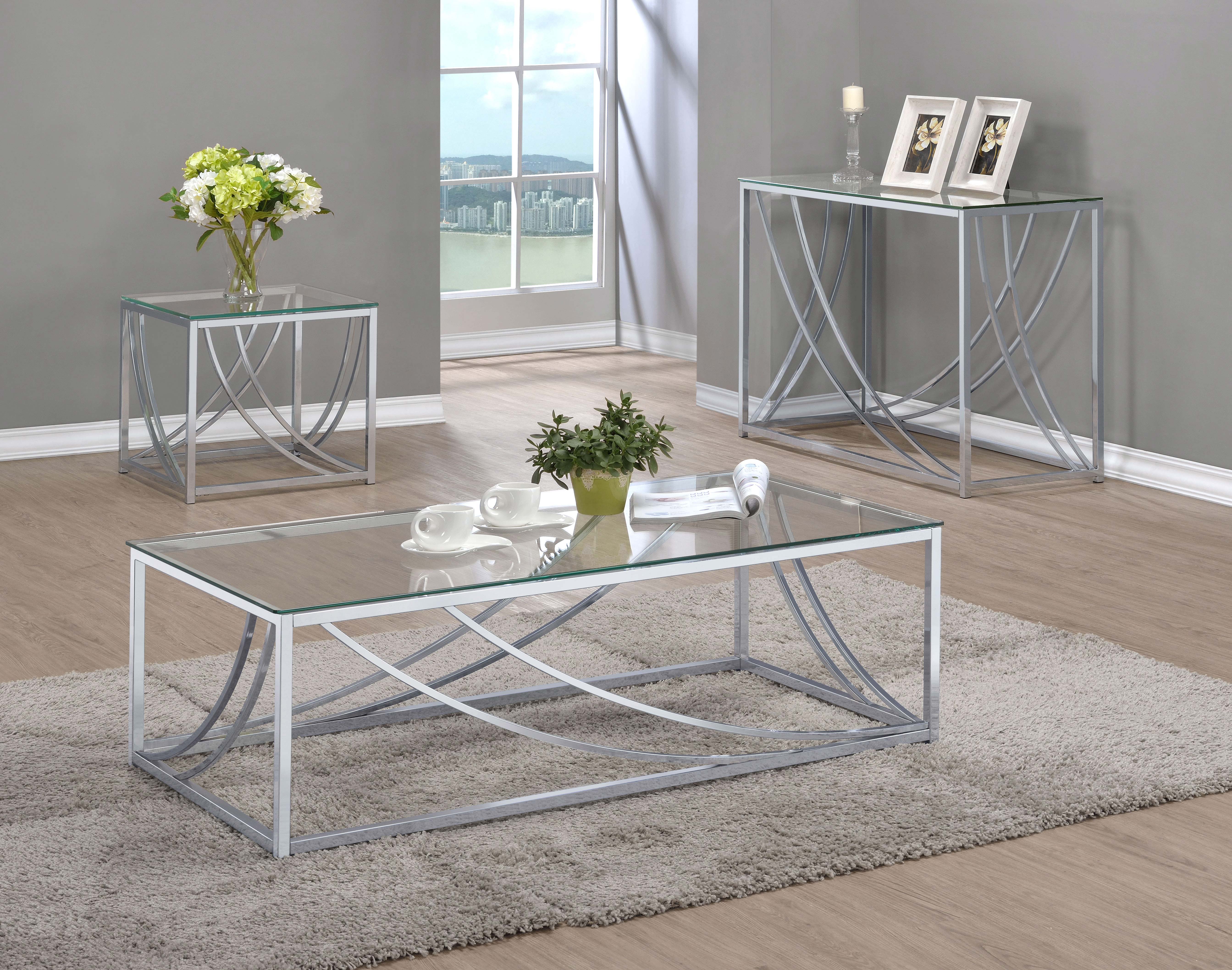 Lille Glass Top Entryway Console Table Accents Chrome-CoasterEssence
