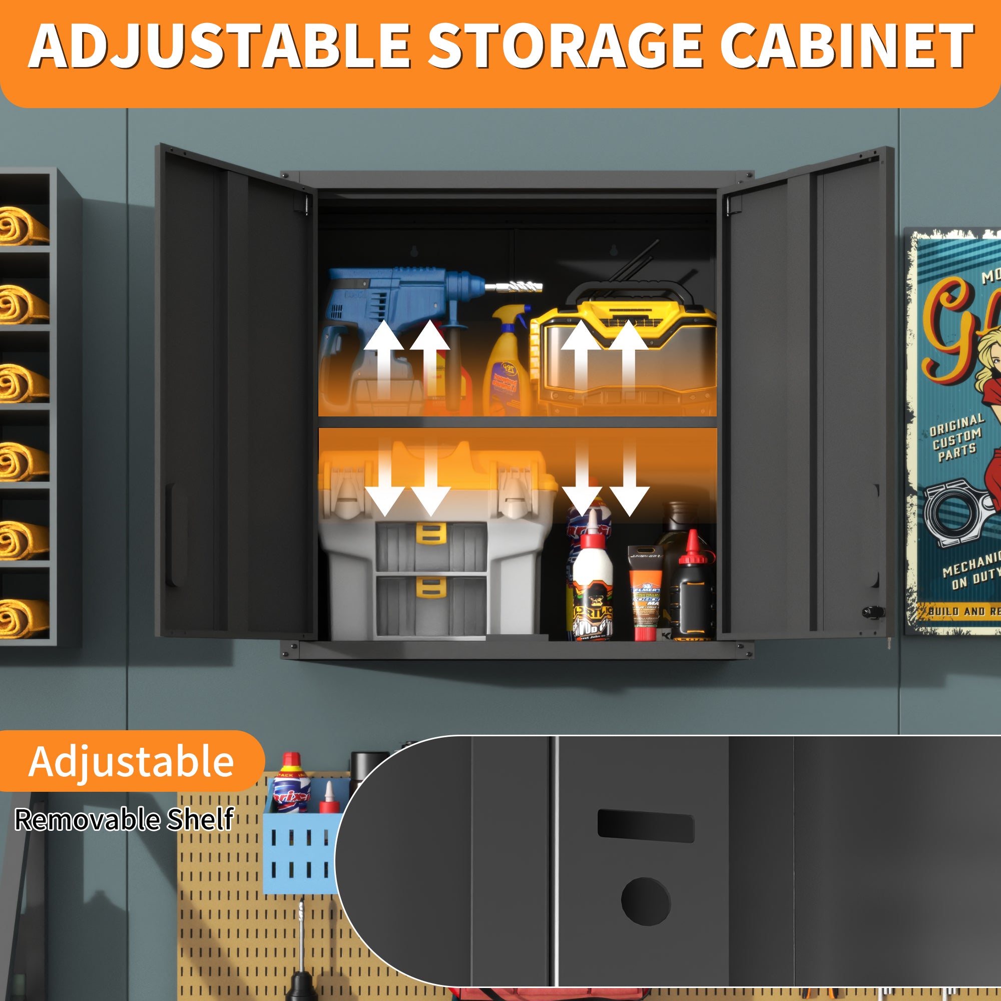 Metal Wall-Mounted Tool Storage Cabinet