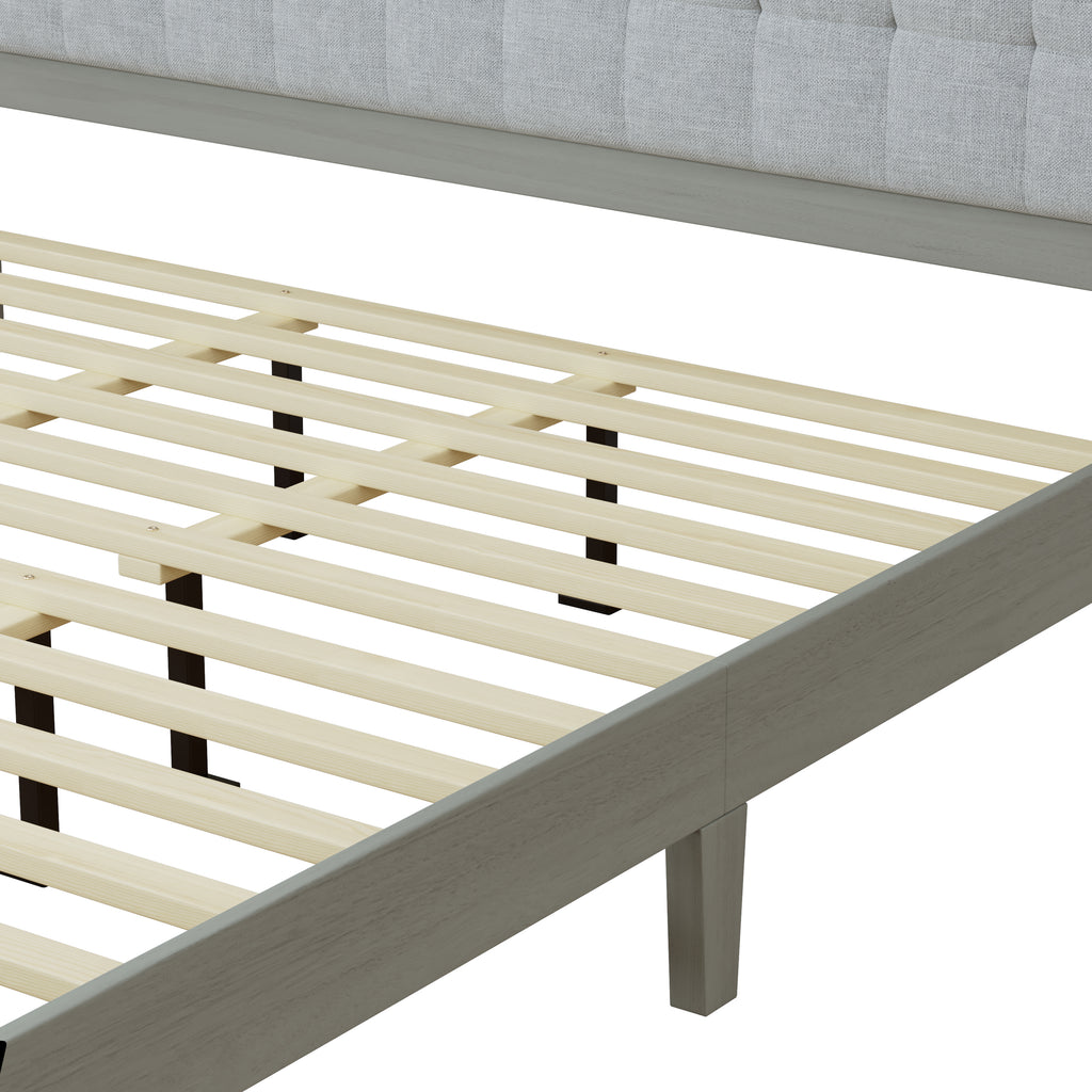 Solid Wood Platform Upholstered Headboard King Bed