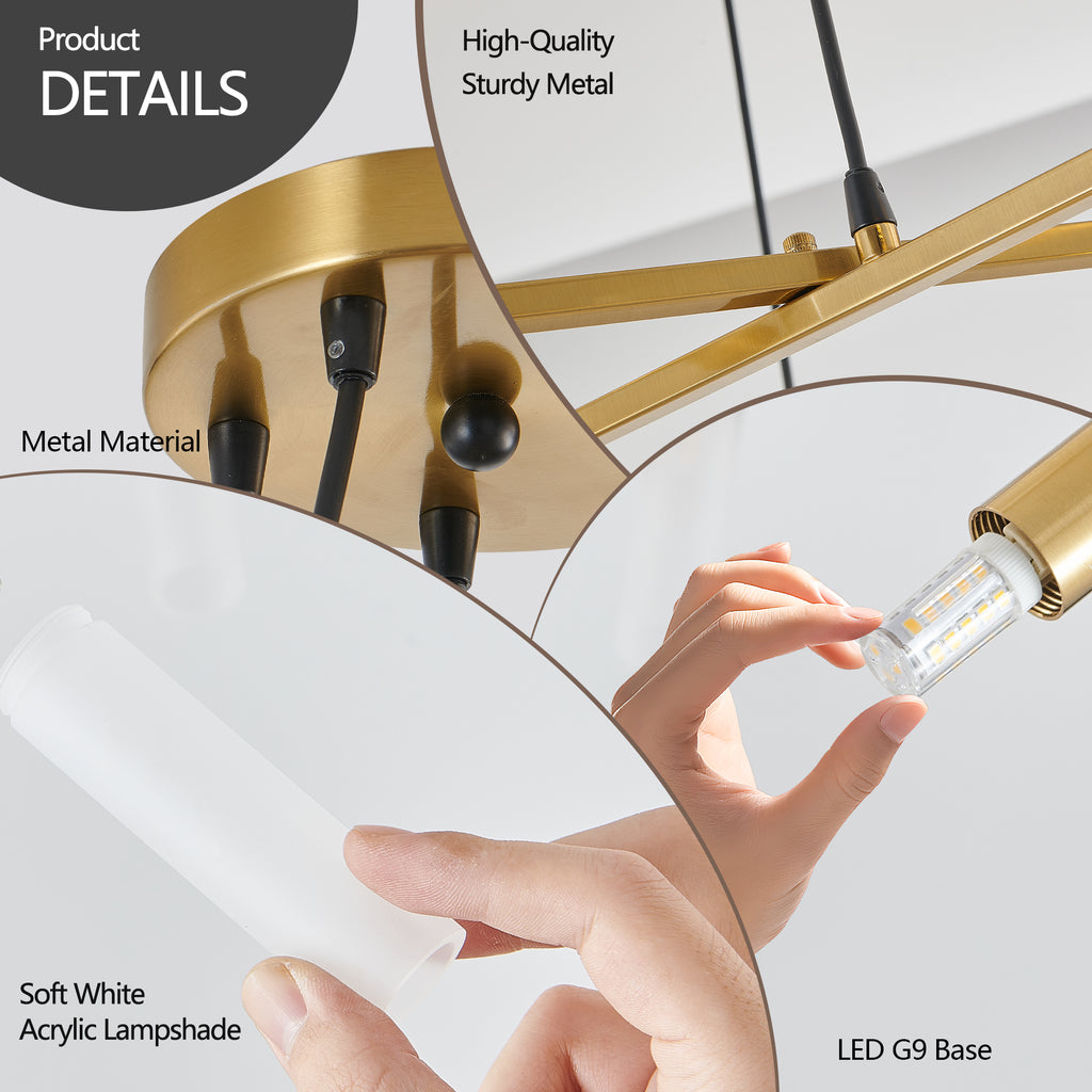 41" Golden Modern Chandelier Light Fixture, Branch Design with Frosted Tubes