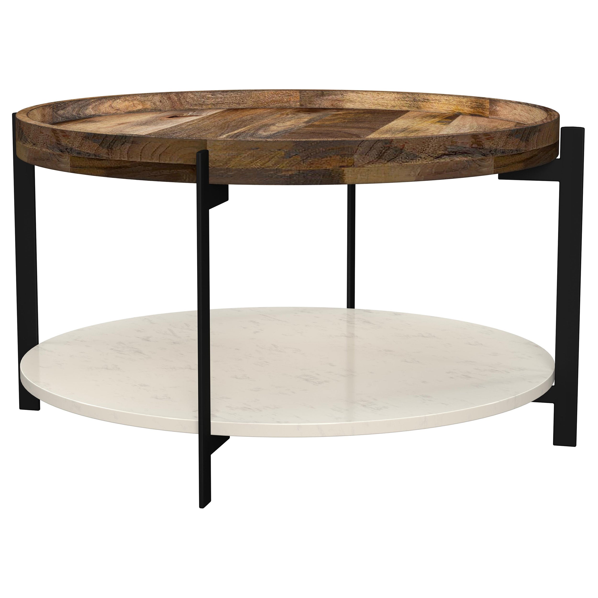 Adhvik Round Wood Top Marble Shelf Coffee Table Natural-