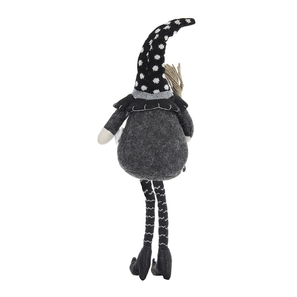 Black Halloween Gnome – 25'' Fabric Decor with Broomstick & Dangly Legs