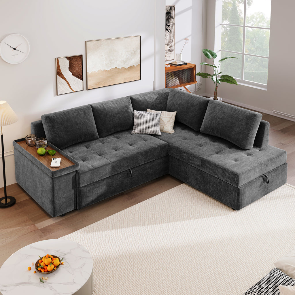 Mirod 91.5-Inch L Shaped Couch with Pull Out Bed