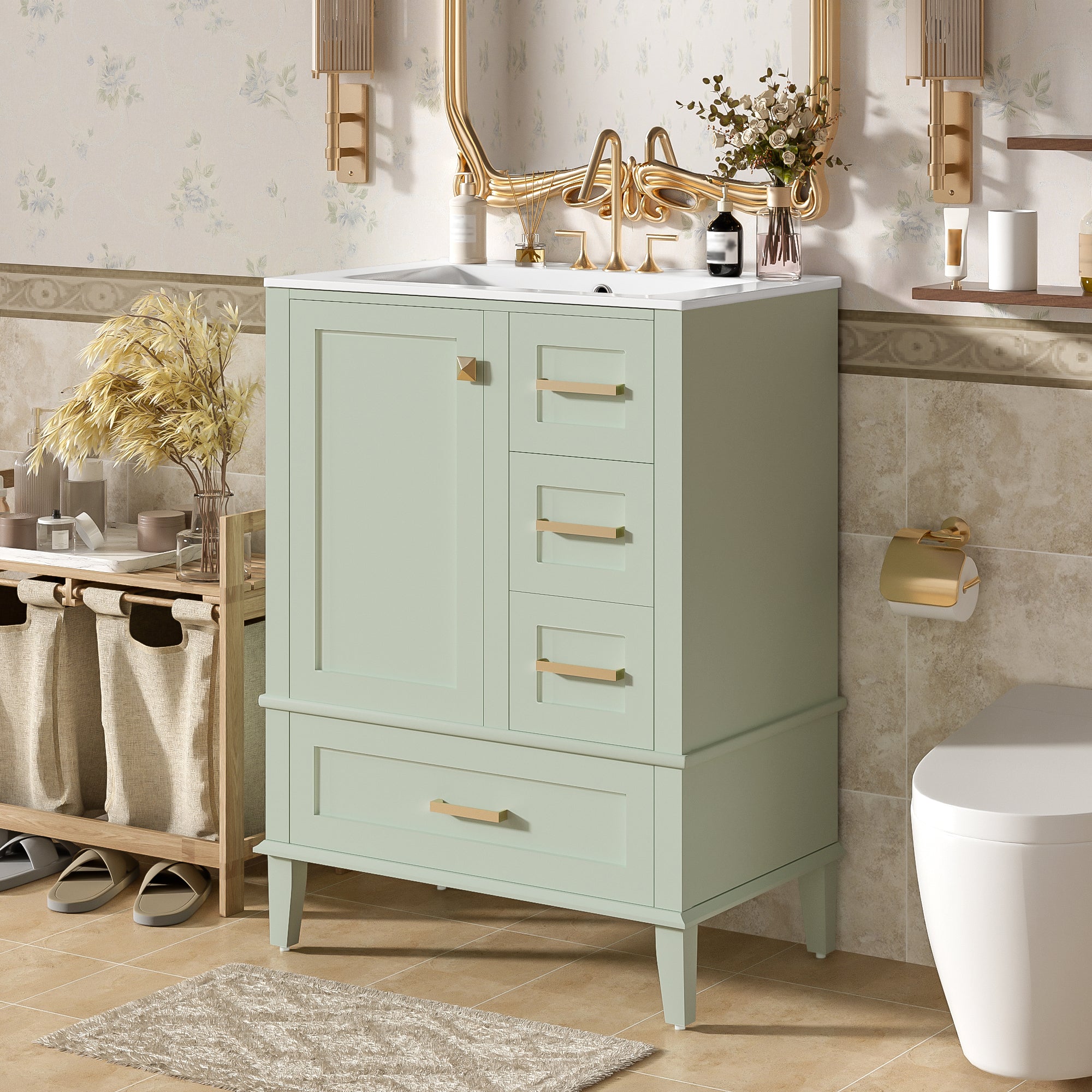 24.8" Bathroom Vanity with Ceramic Sink