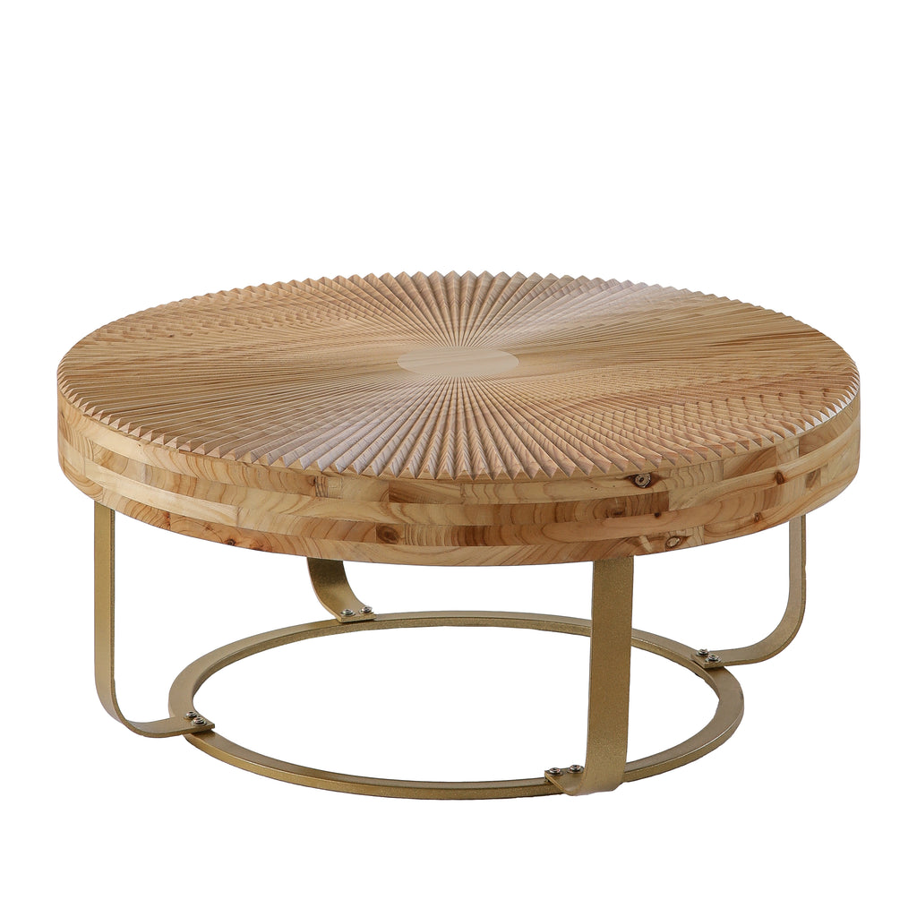 Modern Round Coffee Table with Wooden Carving Pattern