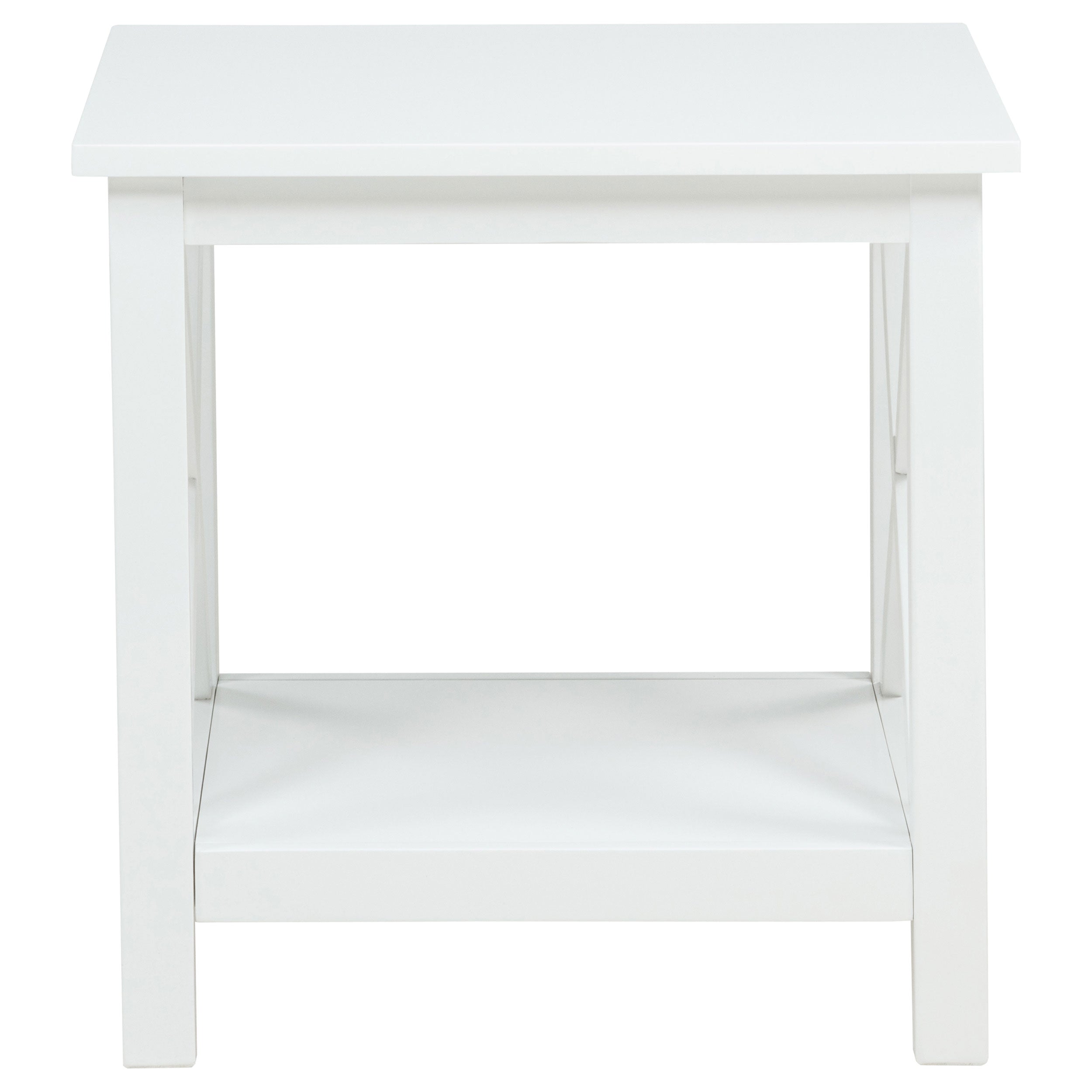 Skyview Square Pine Wood Side End Table with Shelf White-