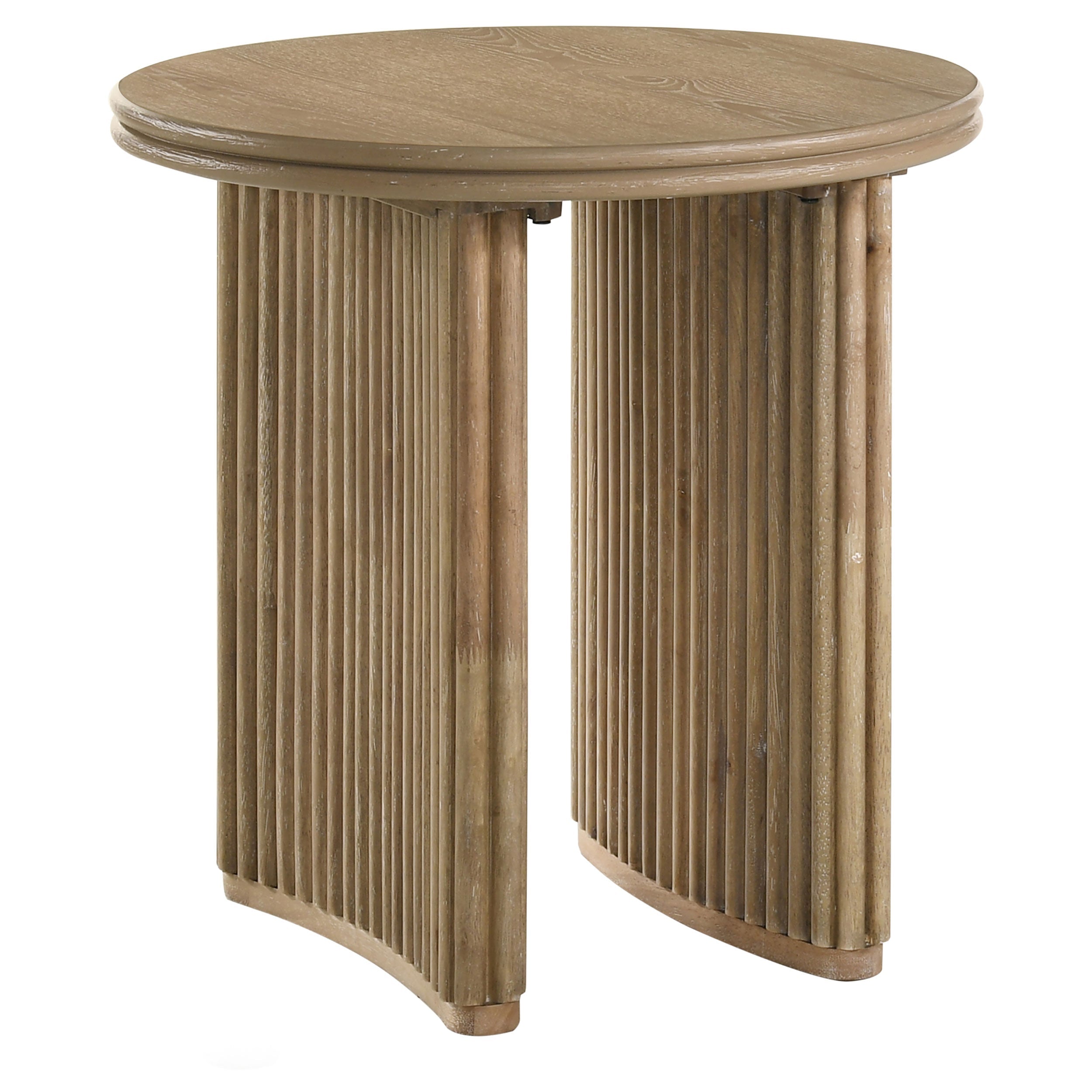Adina Round Wood Side End Table Distressed Light Brown-