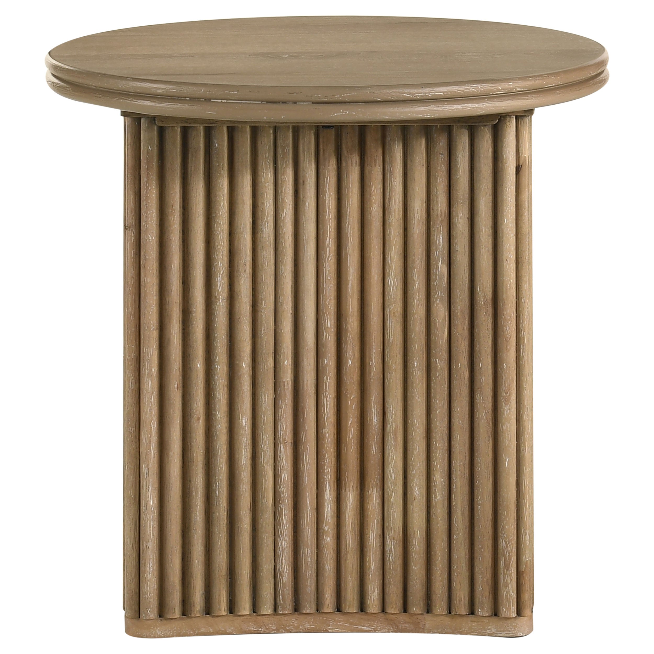 Adina Round Wood Side End Table Distressed Light Brown-