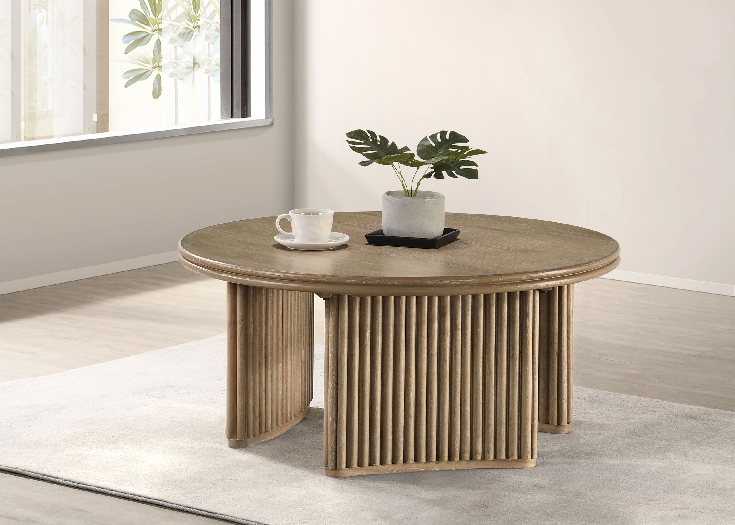 Adina 36-inch Round Wood Coffee Table Distressed Light Brown-