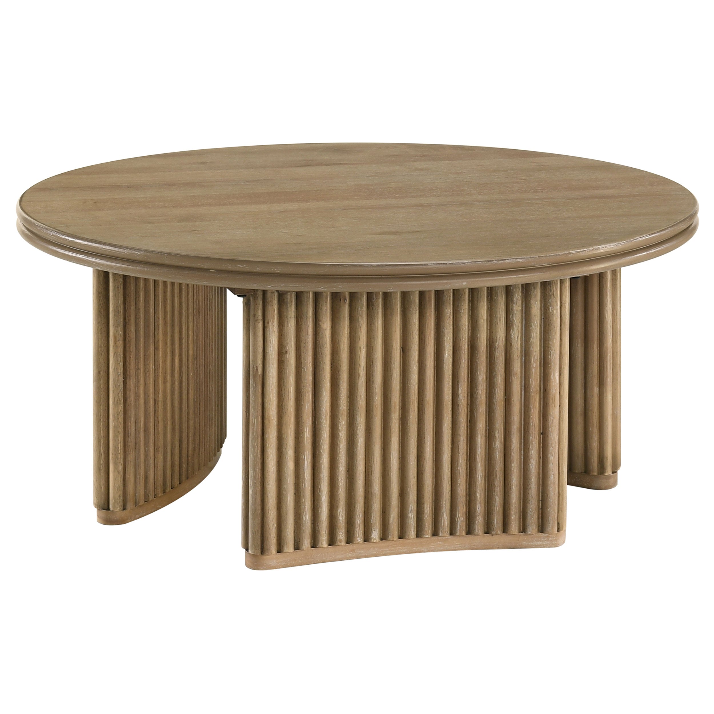 Adina 36-inch Round Wood Coffee Table Distressed Light Brown-