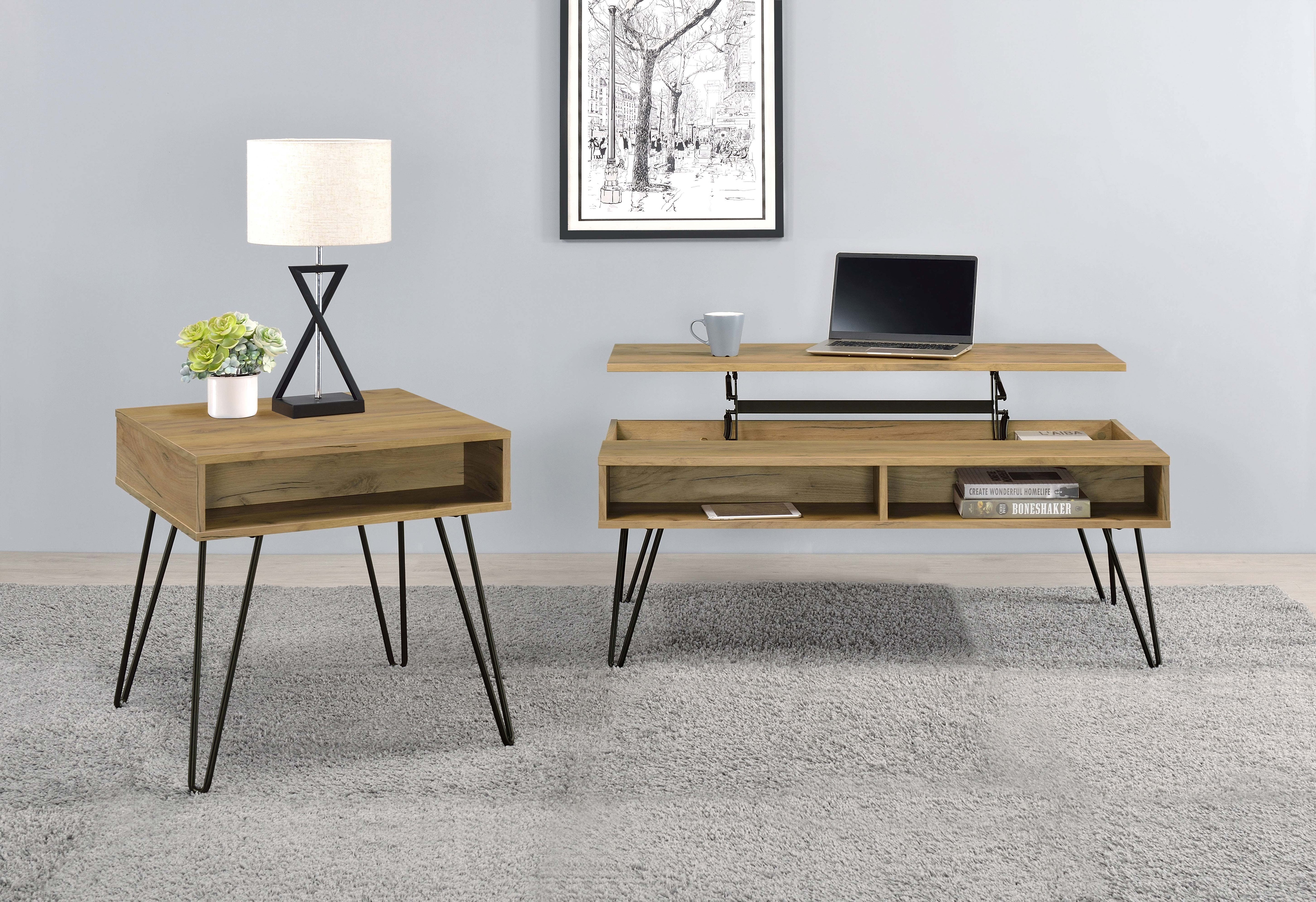 Fanning Engineered Wood Lift Top Coffee Table Golden Oak-CoasterEssence