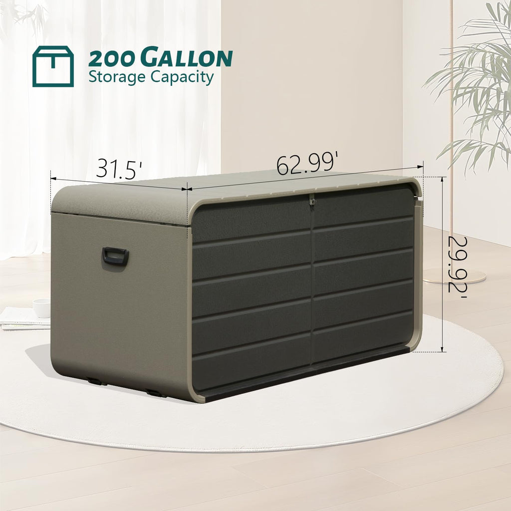 200 Gallon Plastic Deck Box with Lock, Wheels & Waterproof Lid