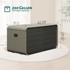 200 Gallon Plastic Deck Box with Lock, Wheels & Waterproof Lid