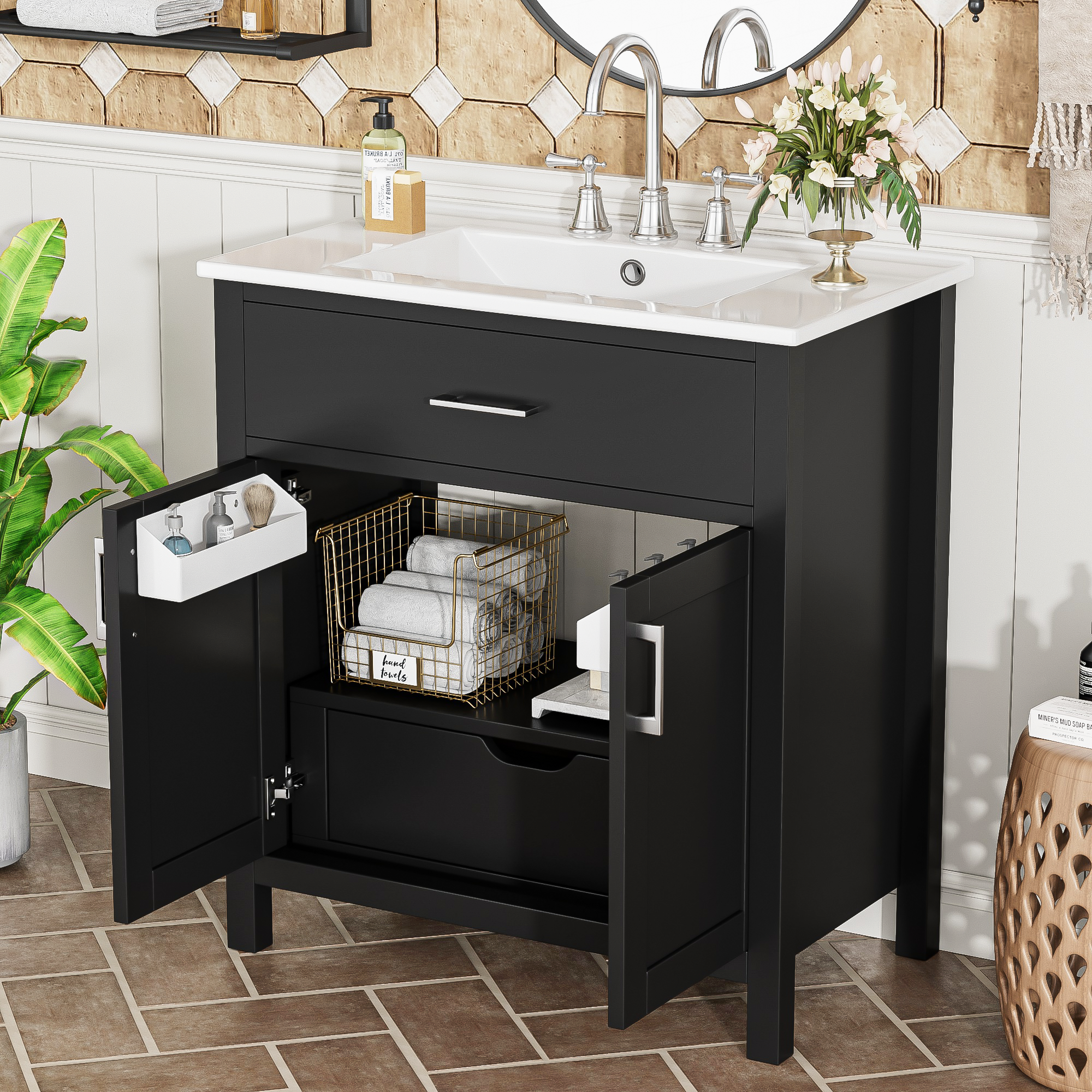 30-Inch Bathroom Vanity with Ceramic Sink and Ample Storage