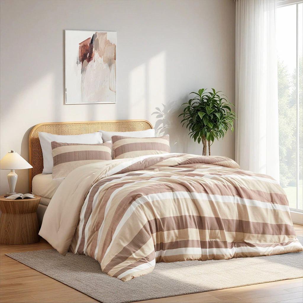 3-Piece Full/Queen Stripe Textured Print Comforter Set