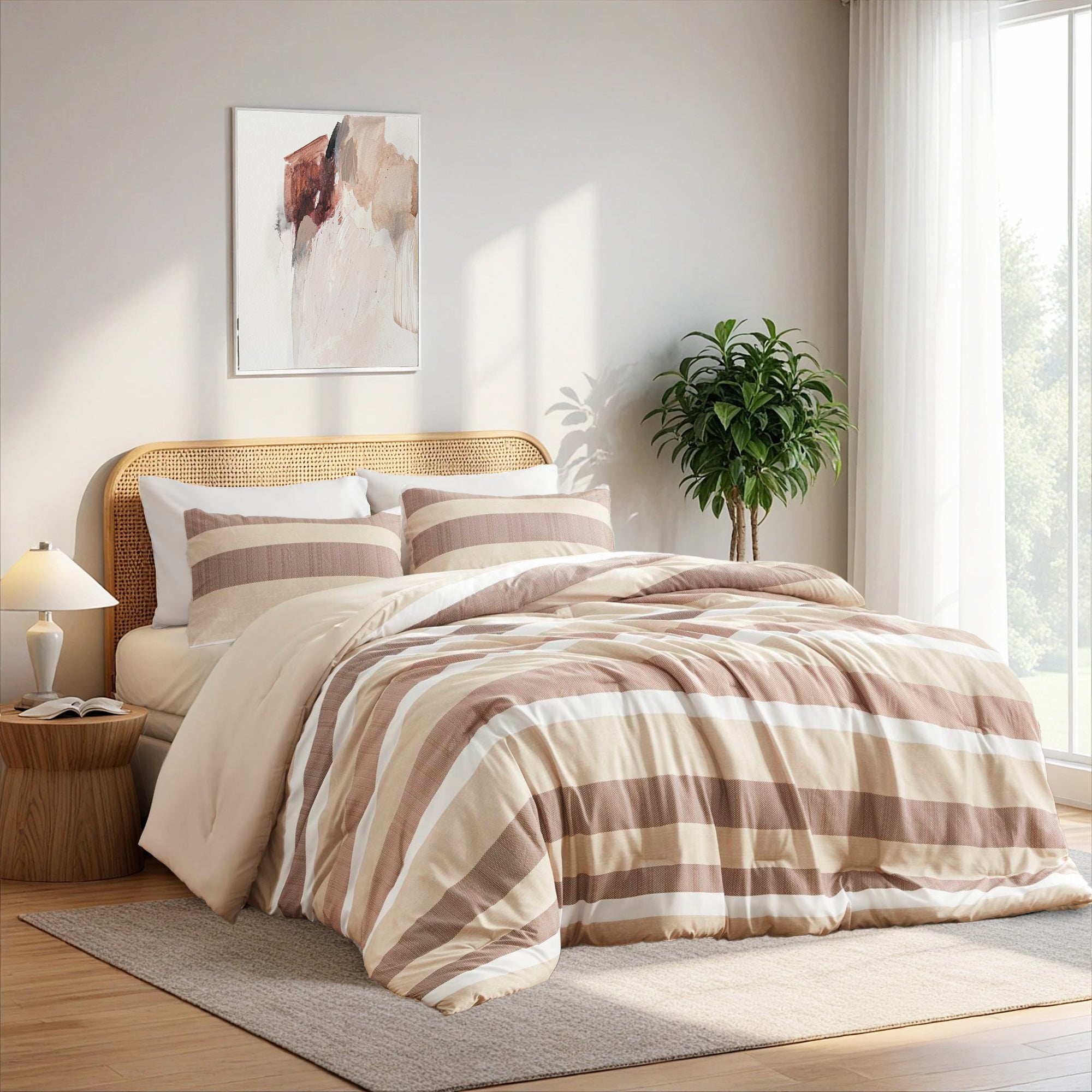 3-Piece Full/Queen Stripe Textured Print Comforter Set