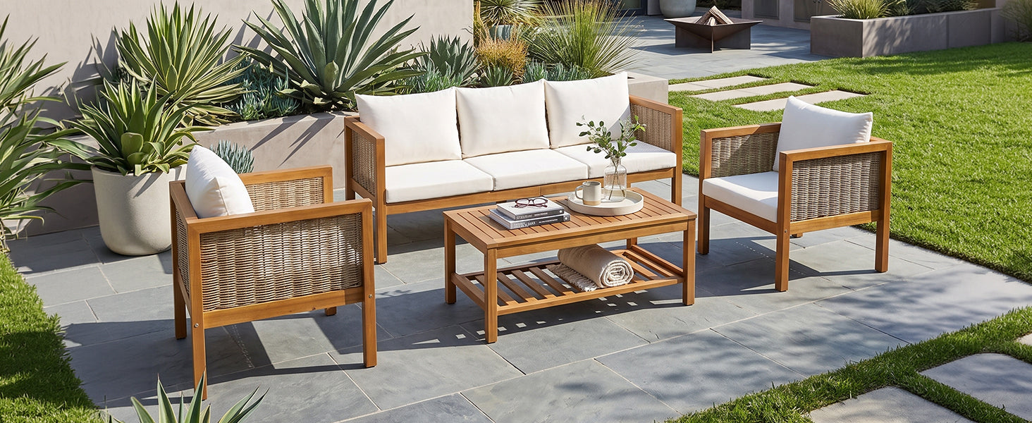 4 Pieces Patio Sofa Set Outdoor Seating Group