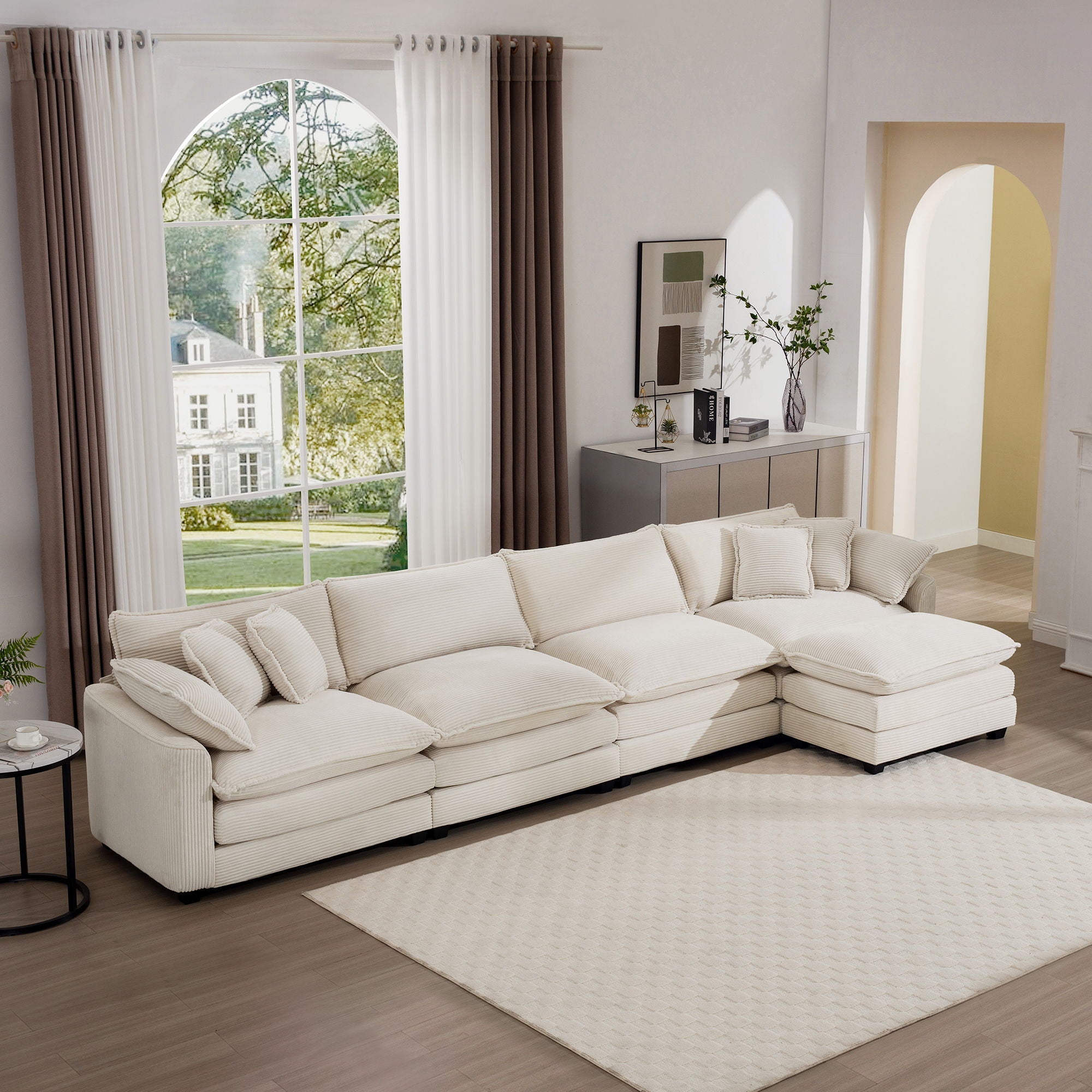Modern Oversized Modular Cushion Sofa With Ottoman, Low Back, Deep Seating Sofa Set