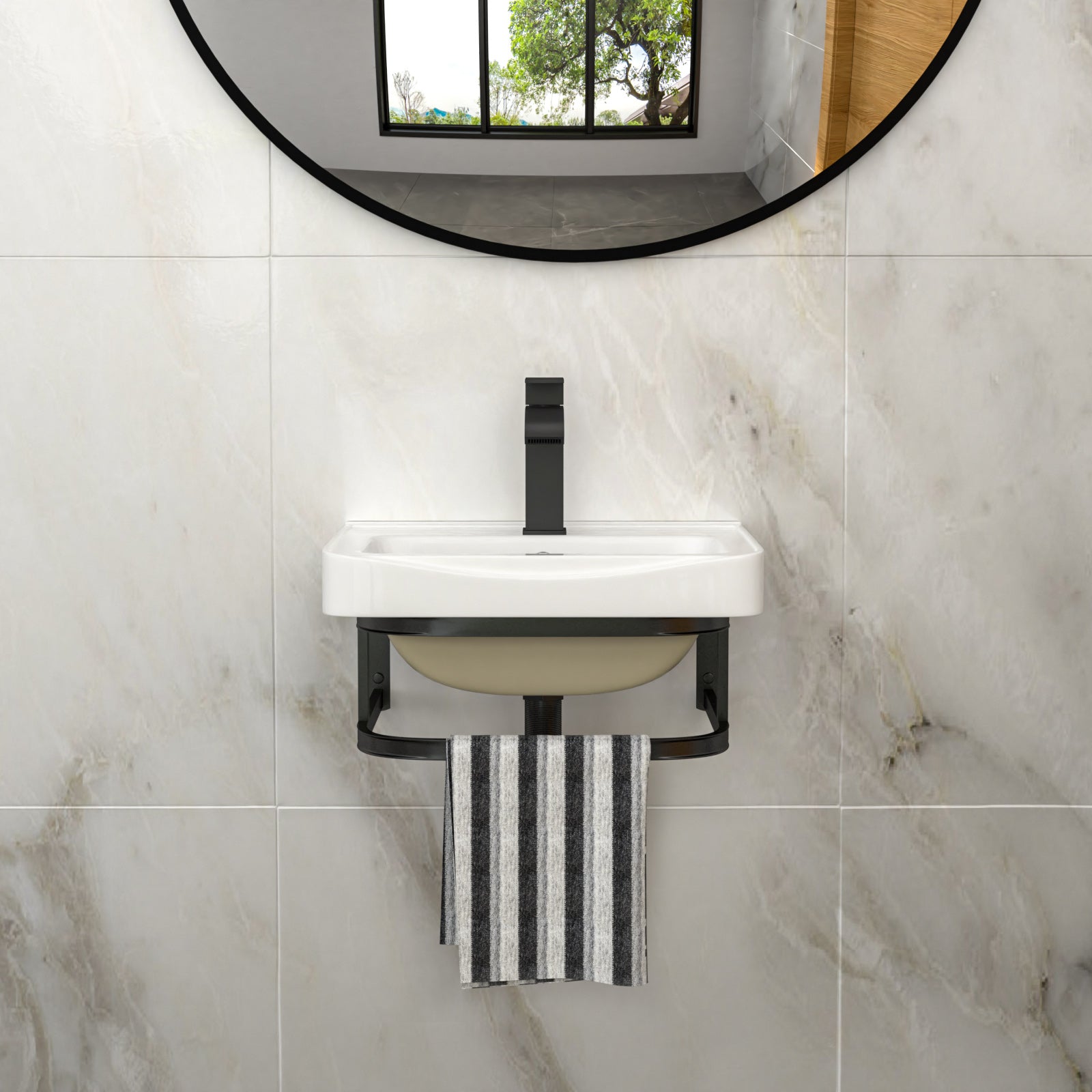 17"x14"x6.25" Wall-Mounted Rectangular Ceramic Bathroom Sink
