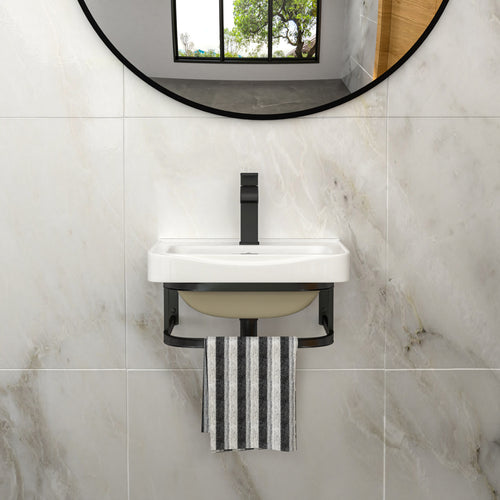 17"x14"x6.25" Wall-Mounted Rectangular Ceramic Bathroom Sink