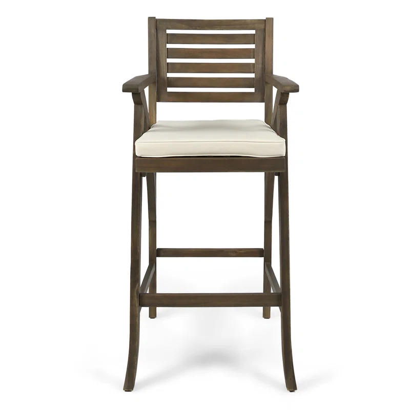 Hermosa 2-Piece Acacia Wood Barstool with Cushion, Grey