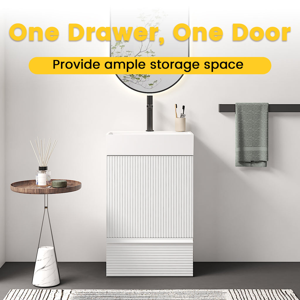Gada 20-Inch Bathroom Vanity, Matte White with Ceramic Sink