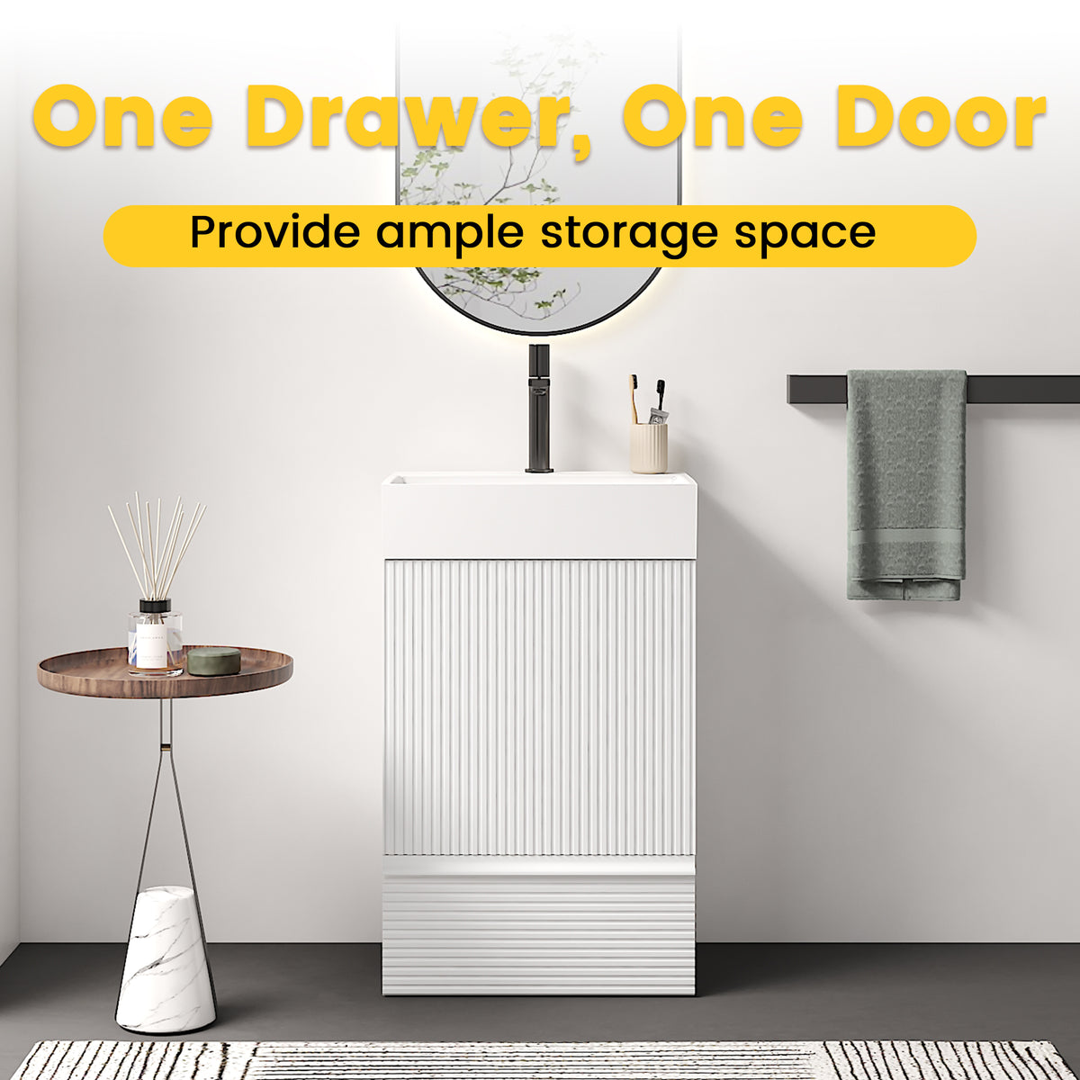 Gada 20-Inch Bathroom Vanity, Matte White with Ceramic Sink
