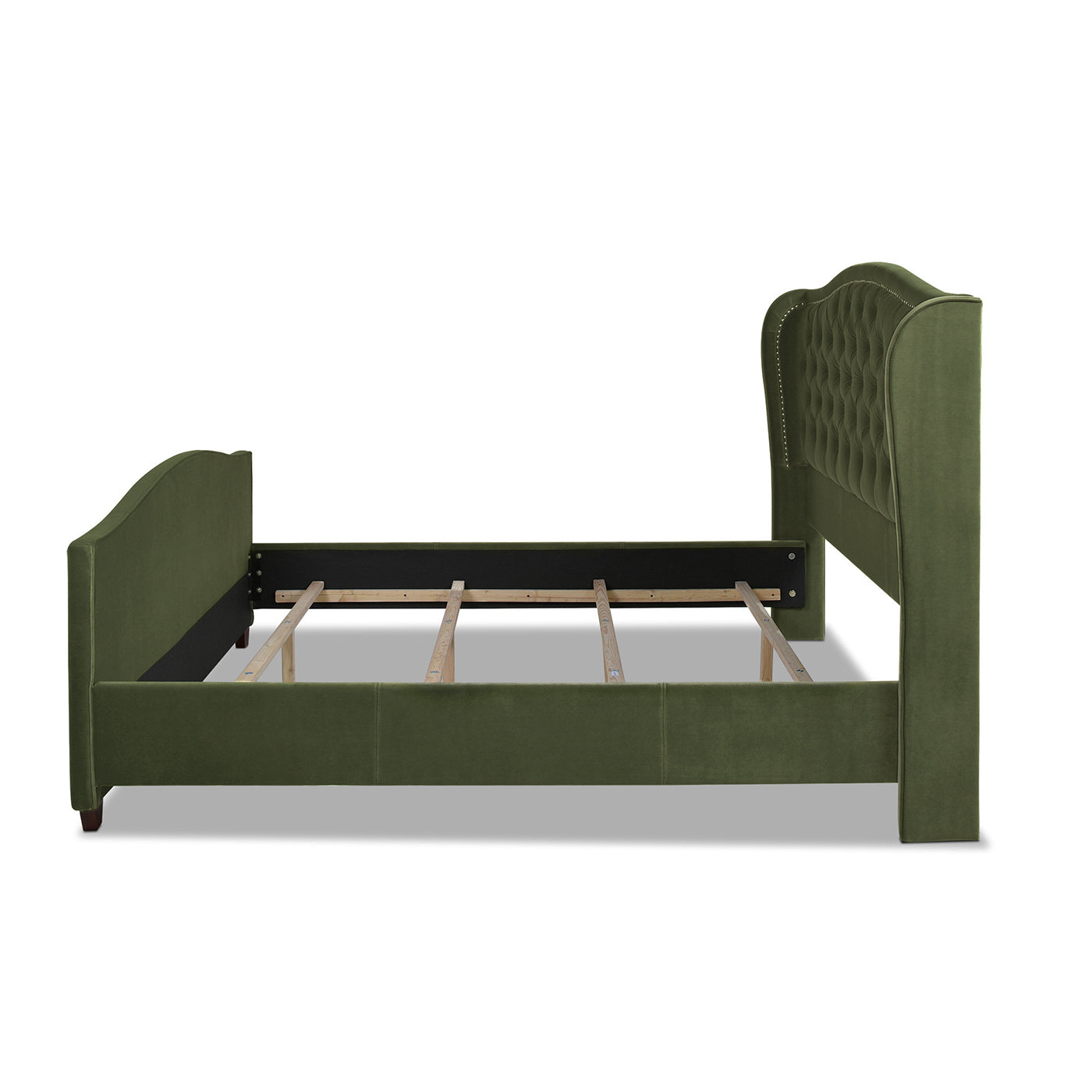 Marcella Upholstered Shelter Headboard Bed Set, King, Olive Green Performance Velvet
